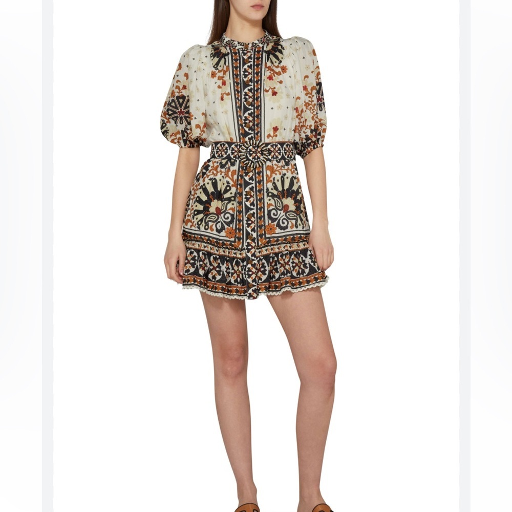 Farm Rio Flower Fan Tapestry Off-White Mini Dress Women’s Size Large - Picture 2 of 15